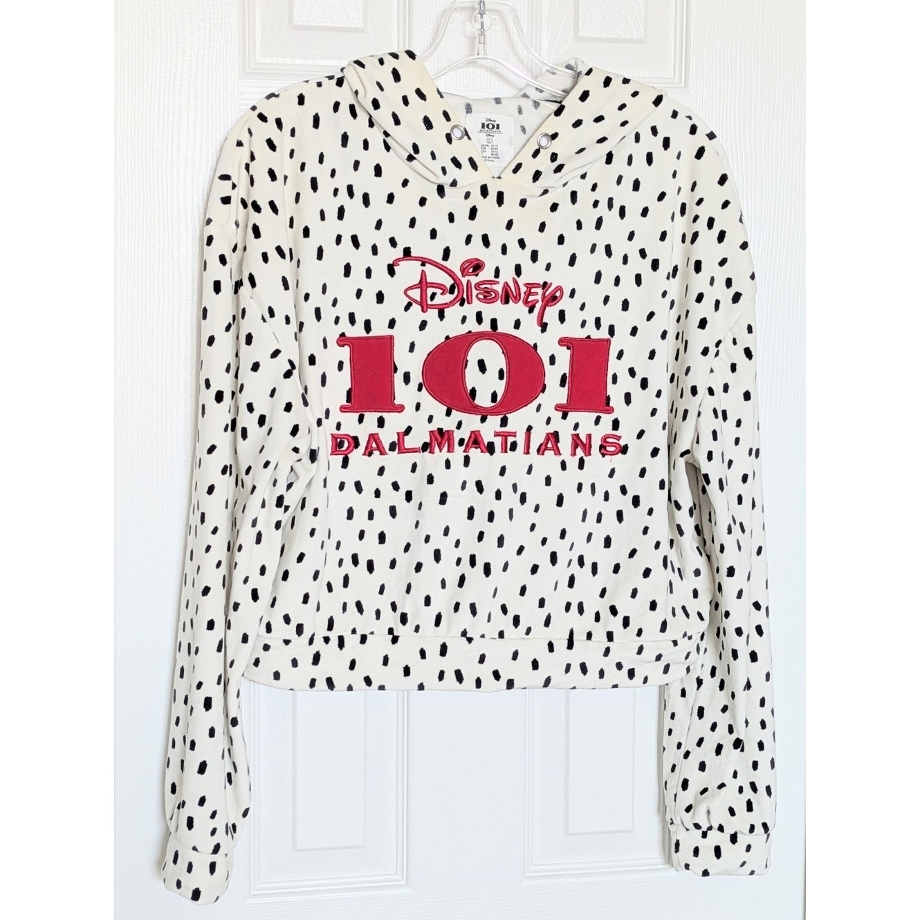 Disney 101 Dalmatians Velour Spotted Hoodie Sweatshirt WEmbroidered Brand